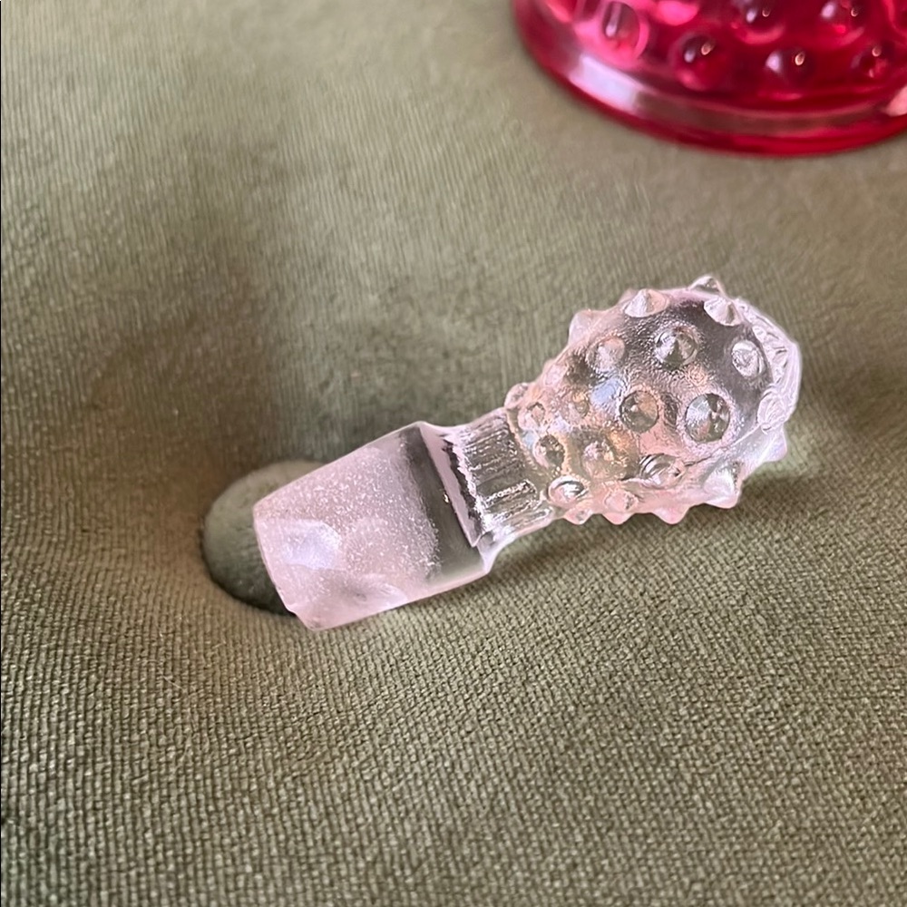 Fenton Glass Cranberry Opalescent Hobnail Oil Bottle Cruet w/ Crystal Stopper - Picture 16 of 16